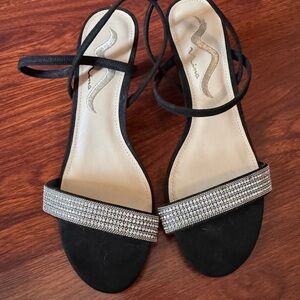 NEW- Nina Black Sandals with Silver Rhinestone Straps
